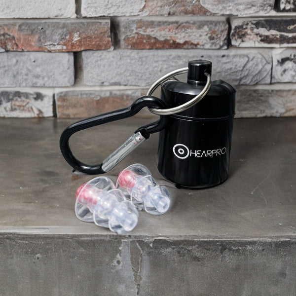 Hearpro protective earbuds with carry case and attachable clip