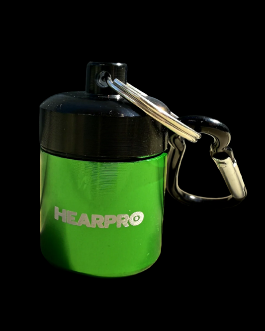 Hearpro protective earbuds with Green carry case
