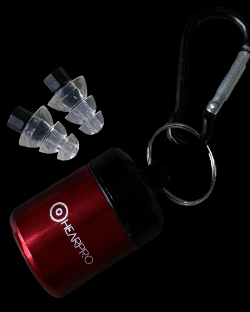 Hearpro protective earbuds with Red carry case