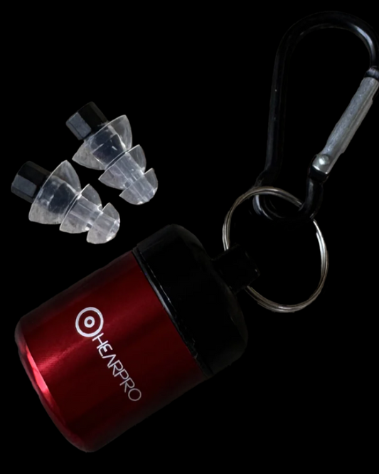 Hearpro protective earbuds with Red carry case