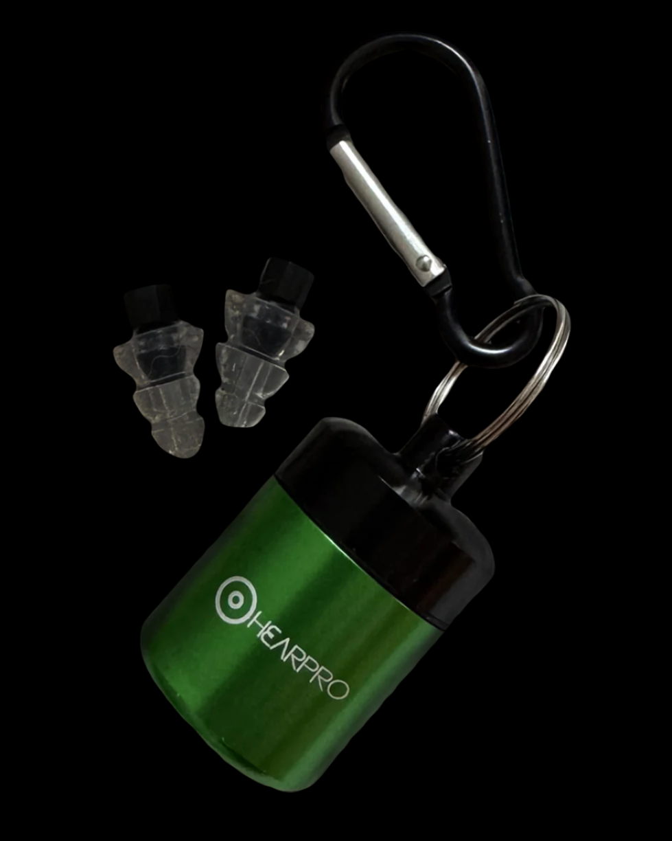 Hearpro protective earbuds with Green carry case